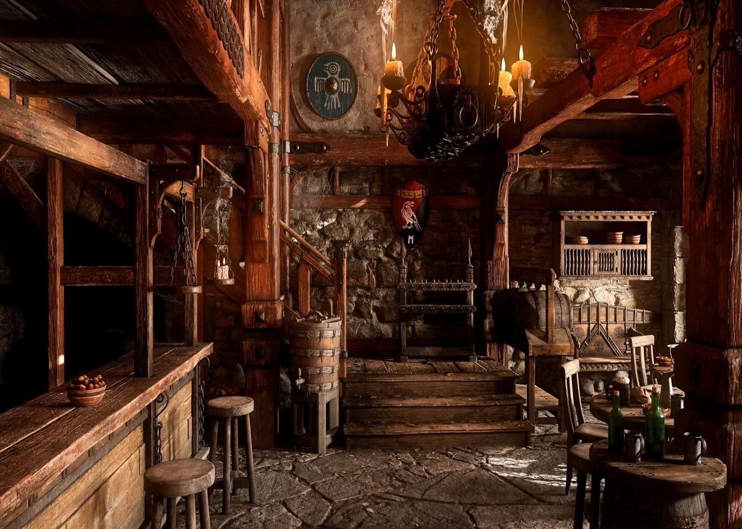 Medieval Tavern Photography Backdrop Wood Interior Tables Candle Light Medieval Tavern Photography Backdrop Wood Interior Tables Candle Light
