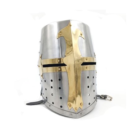 Medieval Templar Crusader Helmet with Brass Cross and Liner