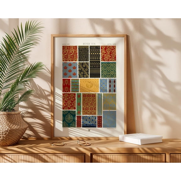 Medieval Textile Pattern Gothic Ornamental Motifs Historic European Wall Decor Unframed Paper Print