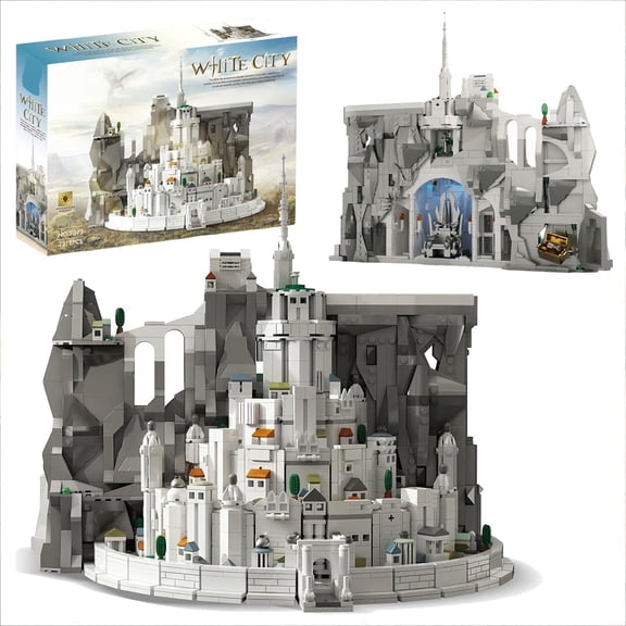Medieval The Rings White Castle Architecture Sets for Adult Building with Lights, Movie Modular Collectible for Fans (2318 Pcs)