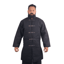 Medieval Thick Padded Full Length Gambeson Coat Aketon Jacket Armor, Black - Small