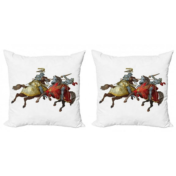 Ambesonne Colorful Throw Pillow Cover 2 Pack, Middle Age Knights, 24", Multicolor