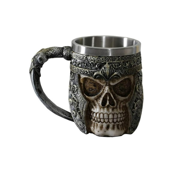 Medieval Time Helmet Viking Warrior Skull Head 11oz Stainless Steel Stern Tankard Drinking Mug for Beer, Coffee and Beverage