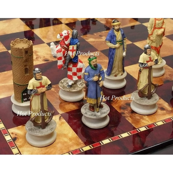 Medieval Times Crusade Arabian vs Christian Chess Set W/ 18" Cherry Color Board