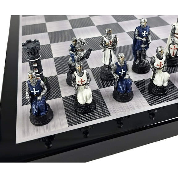 Medieval Times Crusade Blue White Maltese Cross Chess Set Carbon Fiber Color Bd