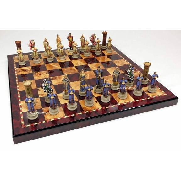 Medieval Times Crusades King Richard Knights Chess Set W/ 18" Cherry Color Board