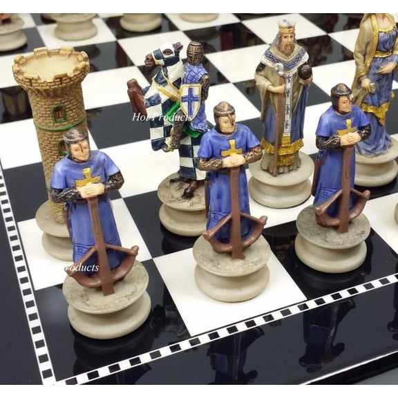 Medieval Times Crusades King Richard Lionheart Knights Chess Set Gloss Black BD