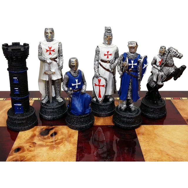 Medieval Times Crusades Knight Blue and White Set of Chess Men Pieces
