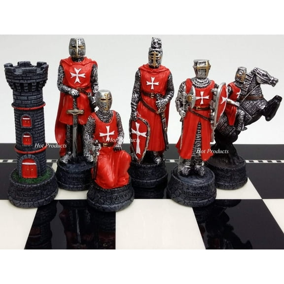 Medieval Times Crusades RED BLUE Maltese Knight Chess Men Pieces Set -NO Board