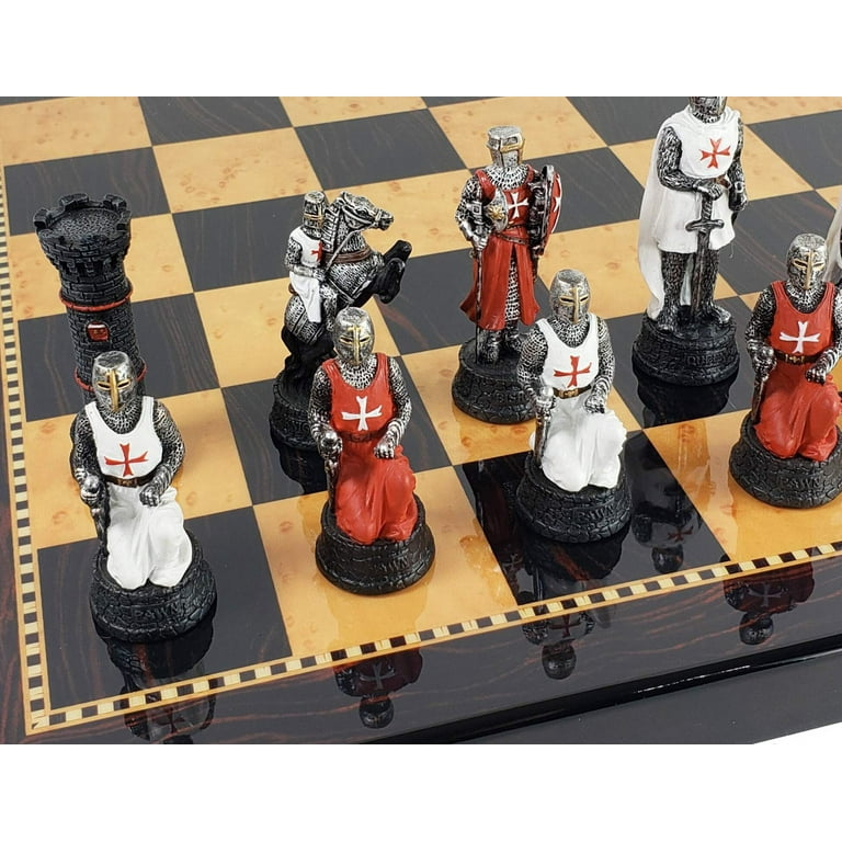 Medieval Times Crusades Red White Maltese Chess Set W/ 18