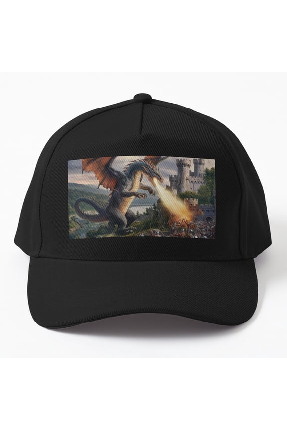 Medieval Titan Dragon Baseball Cap, Castle Attack Fantasy Character Scene Design Hat