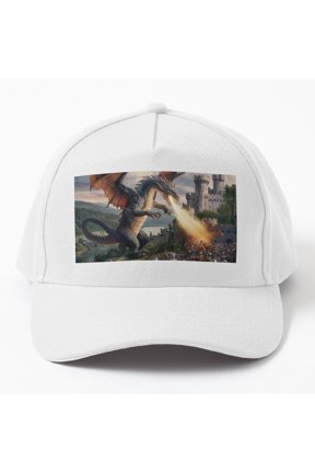 Medieval Titan Dragon Baseball Cap, Castle Attack Fantasy Character Scene Design Hat