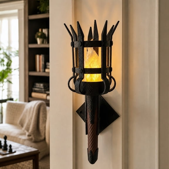 Medieval Torch Wall Sconce, Orange Flame Effect Wall Mounted Light, Gothic Torch Lamp for Halloween, Home Theater, Game Room, Bar and Themed Home Decor