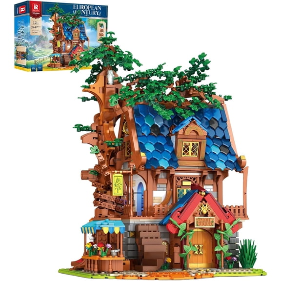 Medieval Tree House Lighting Building Block Set, Collectible Architecture Display or Home Office Decor, European Creative Construction Building Kits 66008, Gifts for Adults, Teens 14+