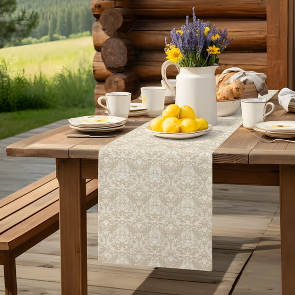 Medieval Turkey Pattern Table Runner 13x36in Non-Slip Cotton Linen Table Runners, Retro Wallpaper Dresser Scarves TableRunner for Dinner Kitchen Dining Wedding Party
