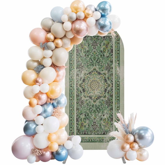 Medieval Turkish Boho Pattern Arch Backdrop Cover Spandex Fitted Arch Cover 6FT,Arches Backdrop Stand Covers for Wedding Birthday Party Ceremony Banquet Decoration Green Mural Retro Floral Texture