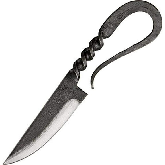 SZCO Supplies 8" Medieval Twist Feasting Utility Knife with Carbon Steel Blade and Black Coated Handle
