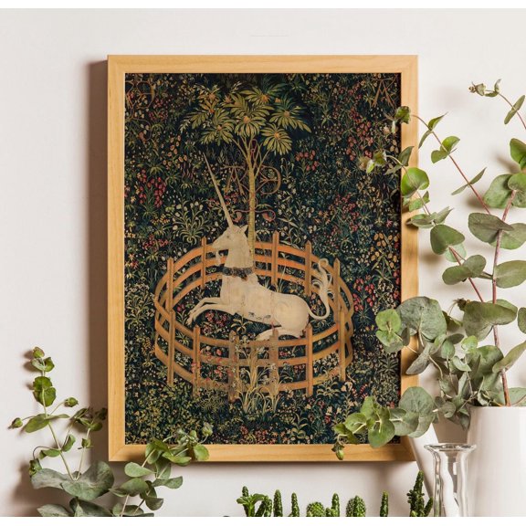 Medieval Unicorn Art Poster, Dark Academia Wall Decor, Unframed Canvas 24x36in