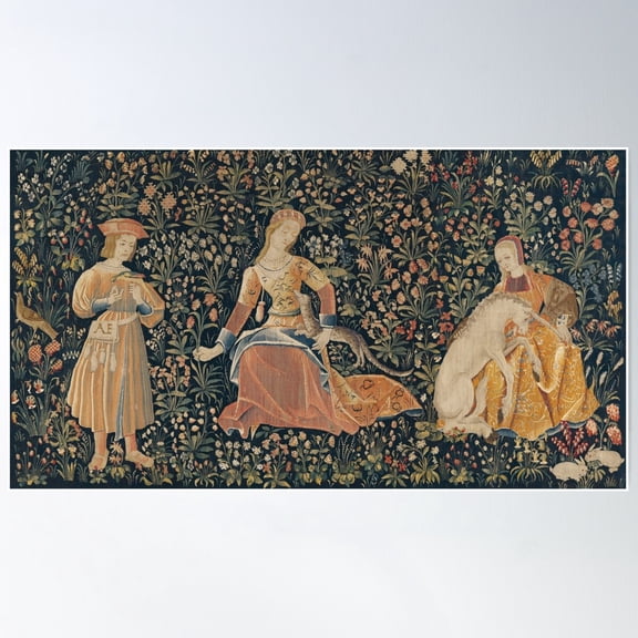 Medieval Unicorn Floral Tapestry Poster Wall Art, Modern Wall Decor For Living Room Bedroom, 12x18 UNFRAMED