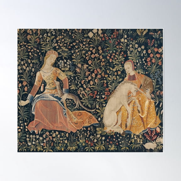 Medieval Unicorn Floral Tapestry Poster Wall Art, Modern Wall Decor For Living Room Bedroom, 16x24 UNFRAMED