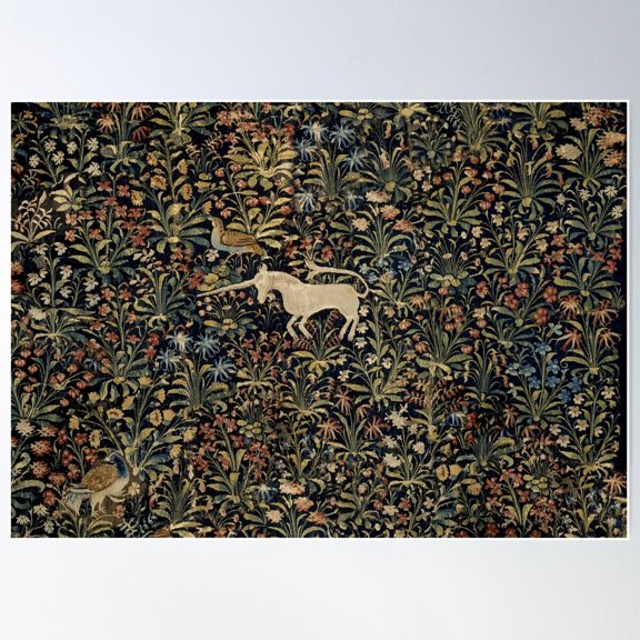 Medieval Unicorn Midnight Floral Tapestry Poster Wall Art, Modern Wall Decor For Living Room Bedroom, 12x18 UNFRAMED