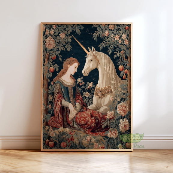 Medieval Unicorn Tapestry Lady Renaissance Fantasy Classical Mythical Fairytale Home Graphic Poster Unframed Paper Print