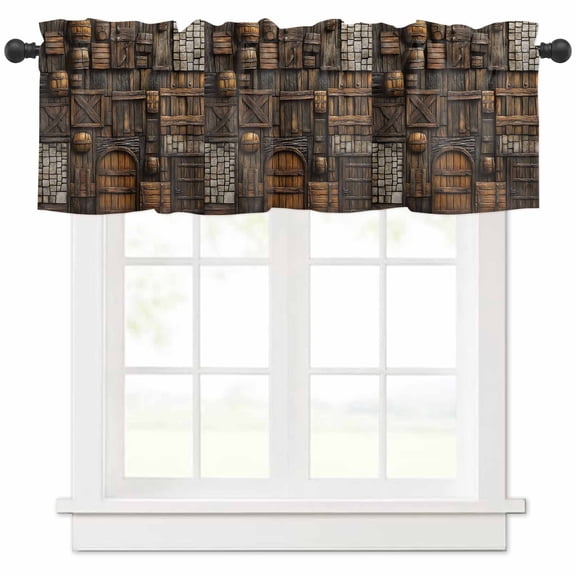 Medieval Valances for Windows Farmhouse Kitchen Curtains Valances Rod Pocket Valance Curtains for Kitchen Windows Old Farmhouse Vintage Wood Cabin Country Window Valances for Bathroom Bedroom 60"x18"