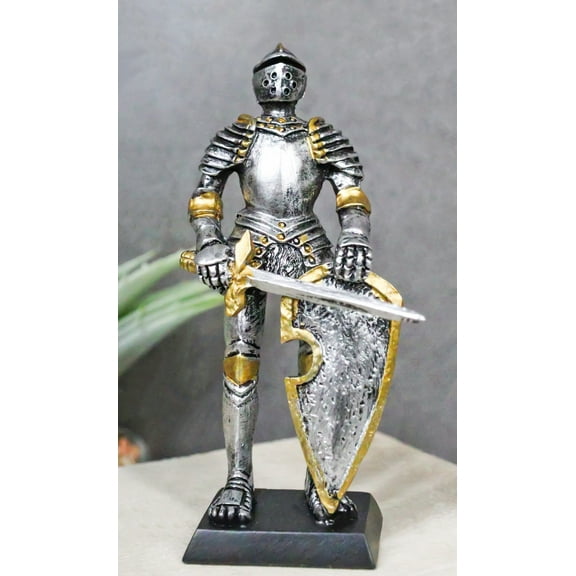 Medieval Valiant Knight Suit Of Armor With Sword And Spade Shield Mini Figurine
