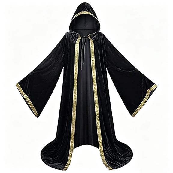 Medieval Velvet Long Wizard Robe For Men, Hooded Long Sleeve Festival Cloak, Halloween Renaissance Party Cape Poncho