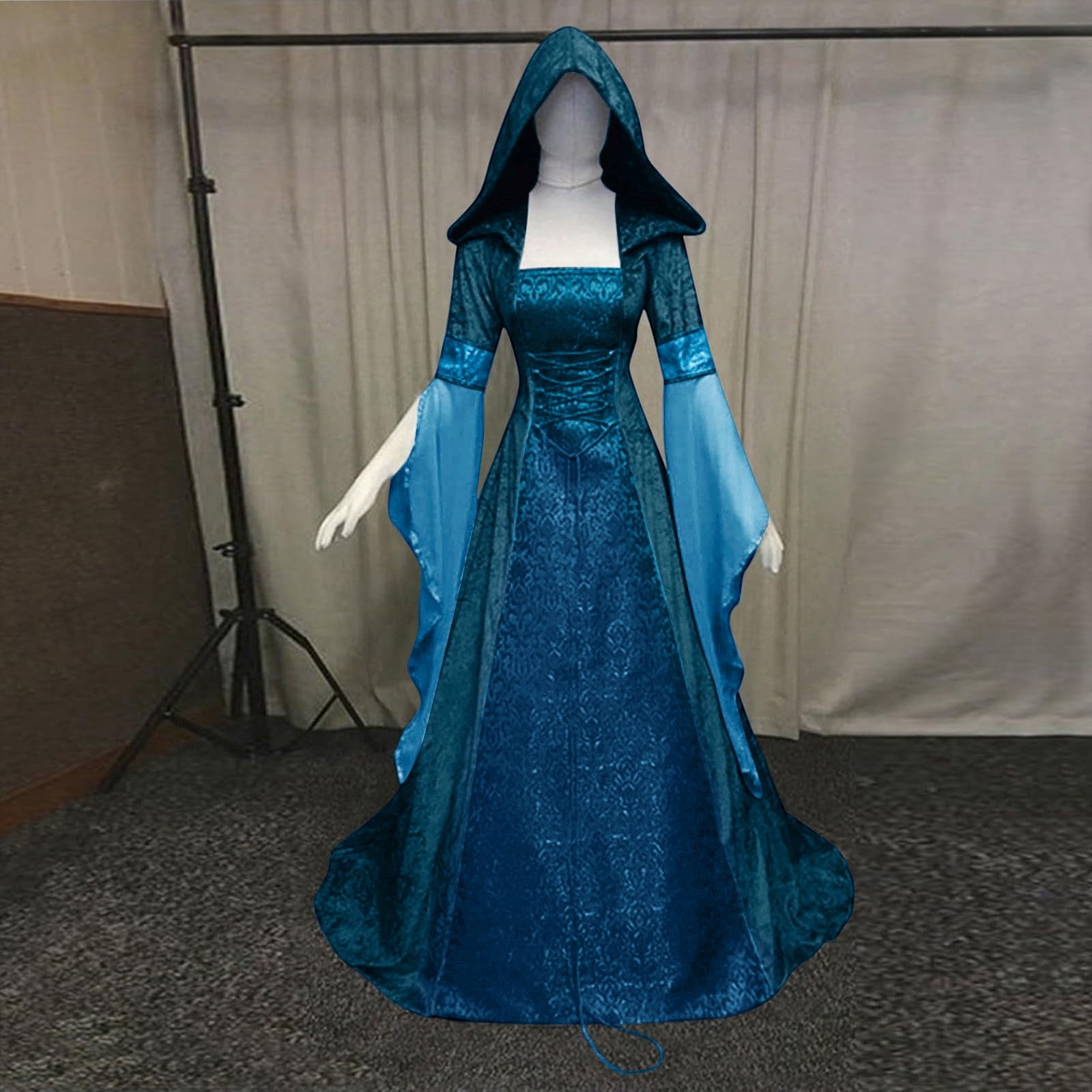 velvet medieval dress Victorian for Women,Vintage Witch Halloween Renaissance Costumes Vampire Hooded Gothic Cosplay Gown, halloween costumes for women, medieval dress-Dark Blue/XXXL the Graceful Royal Velvet Gown will give you a regal presence wherever you wear it Medieval Renaissance Dress Court Style