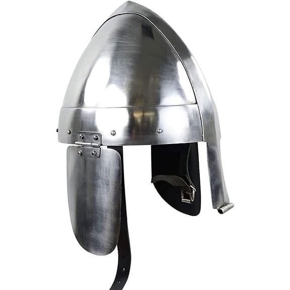 Medieval Viking Nasal Bar Helm with Cheekplates - 18 Gauge Steel Silver