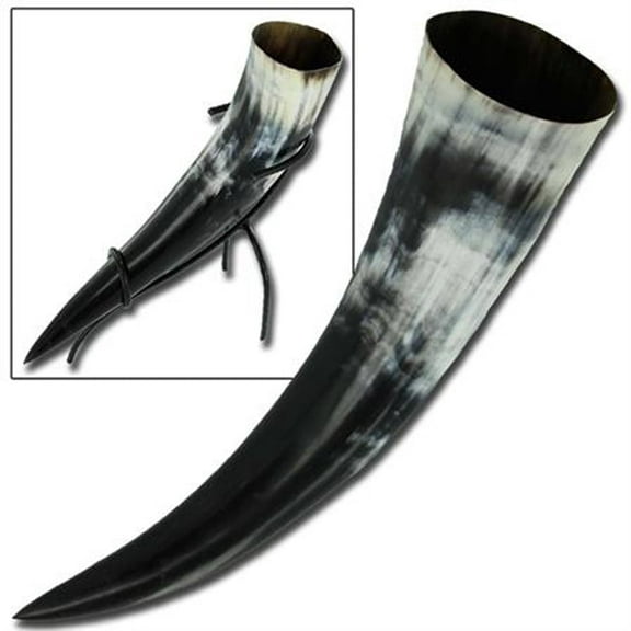 Armory Replicas Medieval Viking Drinking Horn with Iron Stand  12" Genuine Cow Horn, Holds 1219 oz