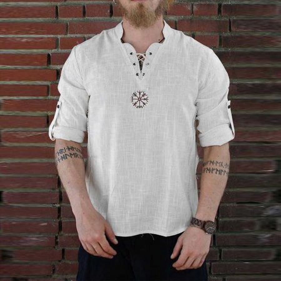 Medieval Viking Pirate Linen Top Shirt Men Nordic T Shirt Cosplay Lace Up Tee Walmart