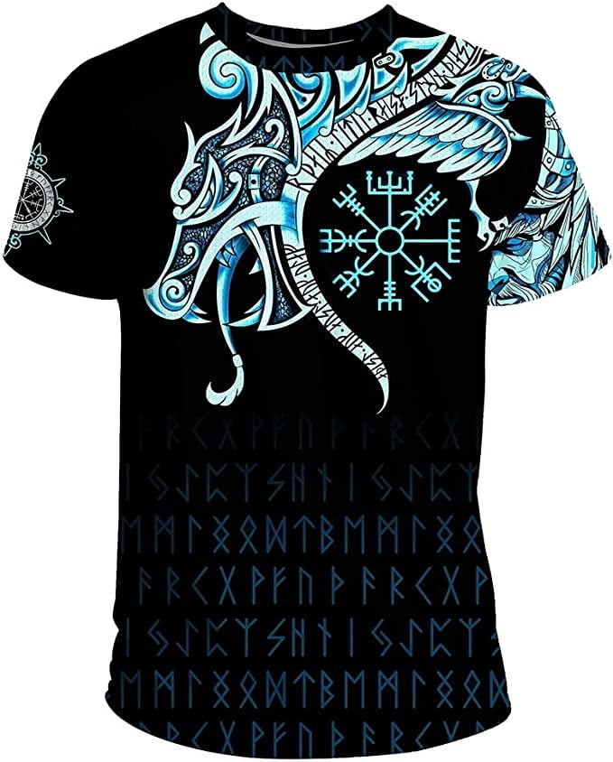 Medieval Viking Symbols Totem Tattoo T-shirt 3D Printed Viking Dragon ...