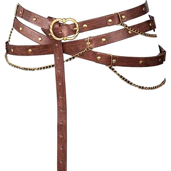 Medieval Viking style belt, Adjustable Multi-layer Waist Chain, Punk Style Wearable Accessories, Cosplay Props, Unisex(Brown)