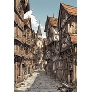 Medieval Village Digital Fantasy Illustration - 12 x 18 Art Print Wall Decor
