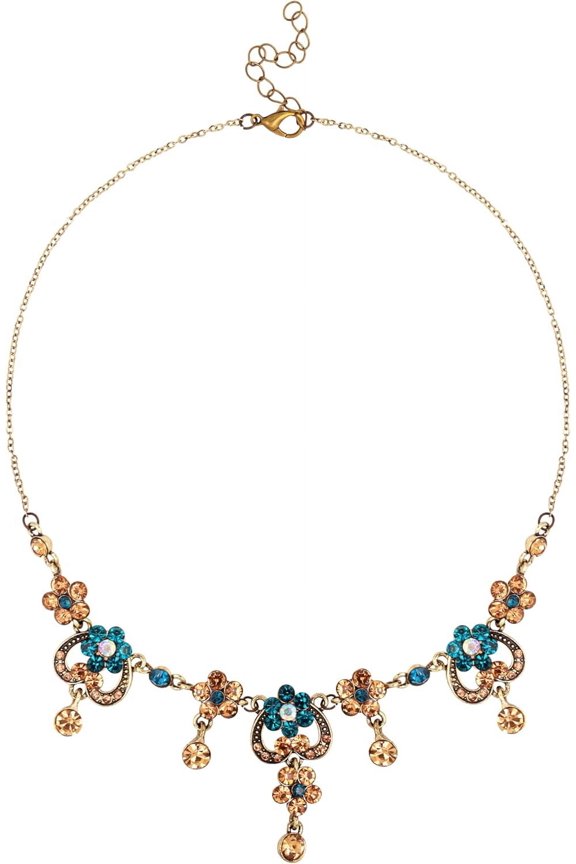 Medieval Vintage Love Flower Pendant with Blue Sparkle Glass Bead Necklace, Bohemian Retro Style Royal Necklace Jewelry for Women