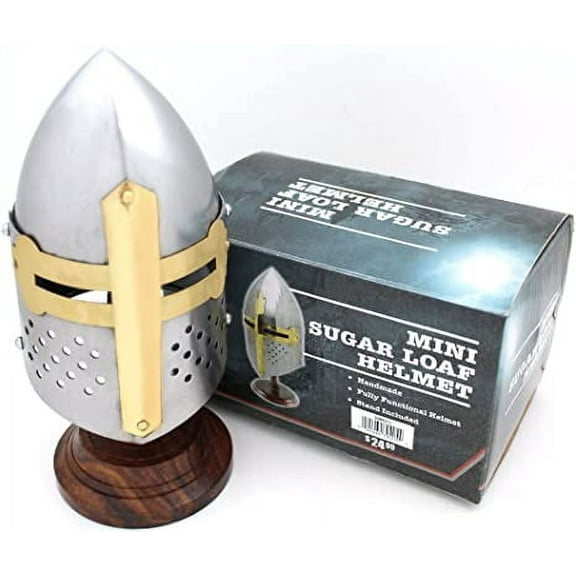 Medieval Warrior 18 Gauge Steel Miniature Display Helmet with Table Top Stand (Sugar Loaf)