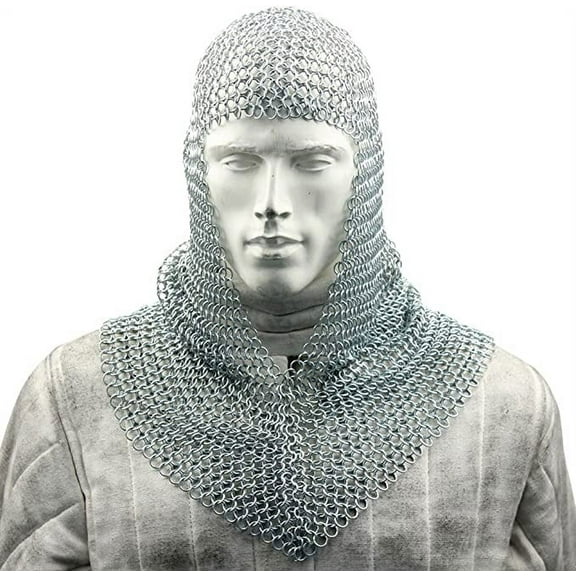 Medieval Warrior Chainmail Coif Armor, 18.75 inches