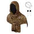 thumbnail image 1 of Medieval Warrior Head Wrap Kit, Frayed Medieval Hooded Scarf Cosplay Accessory, Crinkled Renaissance Warrior Head Wrap With Viking Pin Safety Pins for Halloween Larp Party, Coffee One Size, 1 of 3