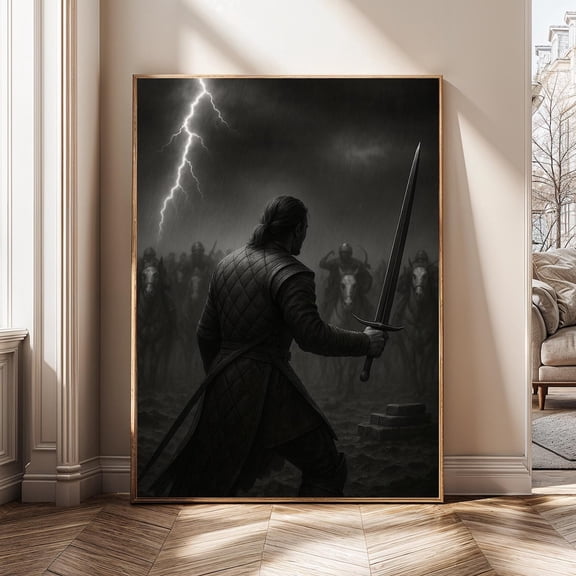 Medieval Warrior Knight Battle Dark Fantasy Viking Soldier Storm Battlefield Art Masculine Poster Unframed Paper Print