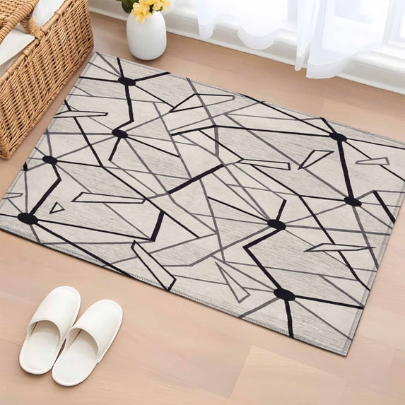 Medieval Washable Small Entryway Area Rugs 2'x3', Irregular Black Stripes Abstract Artistic Retro Low Pile Throw Rug Non-Slip Sturdy Edge Binding Carpet for Front Door Floor Room Entry