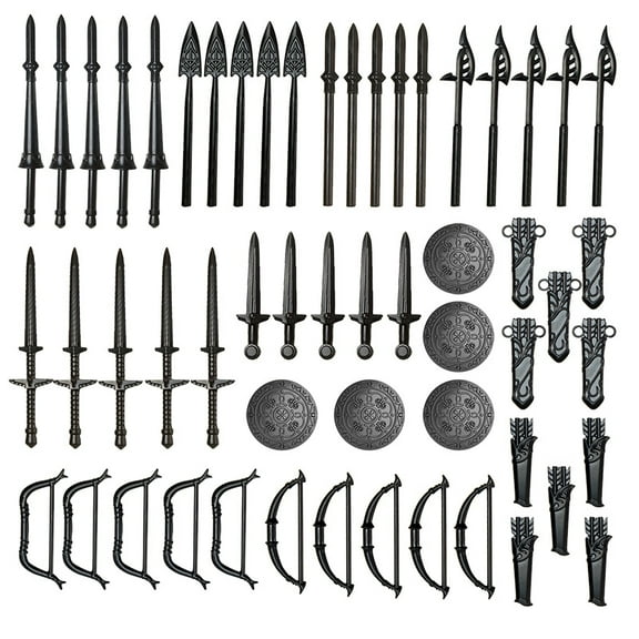 Medieval Weapons Kit Middle Age Military Figure Knights Helmet Armor Swords Figure Soldiers Vest Shield SWAT Weapons Protection Set Compatible with Figures