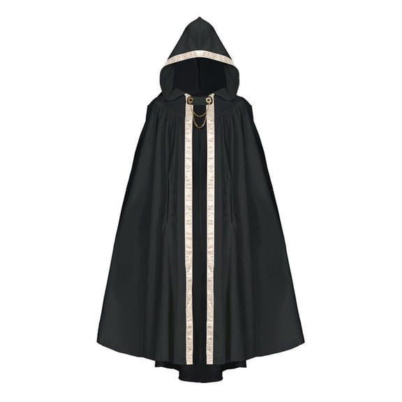 Medieval Wizard Witch Cloak, Hooded Long Cape Cloak With Lace Trim, Medieval Witch Wizard Hood Robe for Halloween Cosplay, 6 Color Lightweight Full Length Costume Cloak, Black One Size
