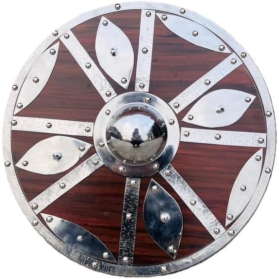 Medieval Wooden Handmade Round Cosplay Shield | Viking Shield Wall Art | 24 Inch Brown Steel & Wood Shield