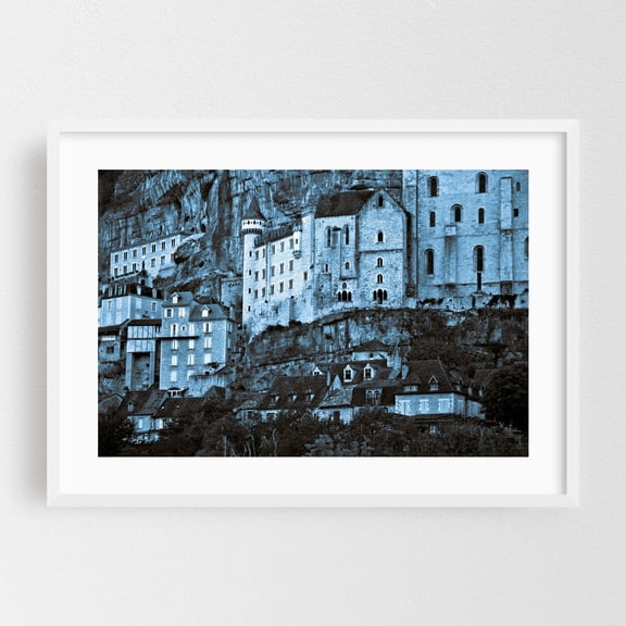 Medieval castle in the pilgrimage site of Rocamadour - Rocamadour Occitanie France Photography Architecture Gothic Scenic White Framed Wall Art Print 24 x 36 inches