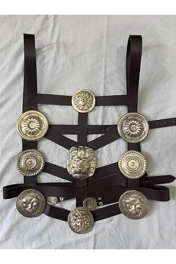 Medieval leather Roman phalera set of cast Brass reenactors phalera costume Roman Belt leather