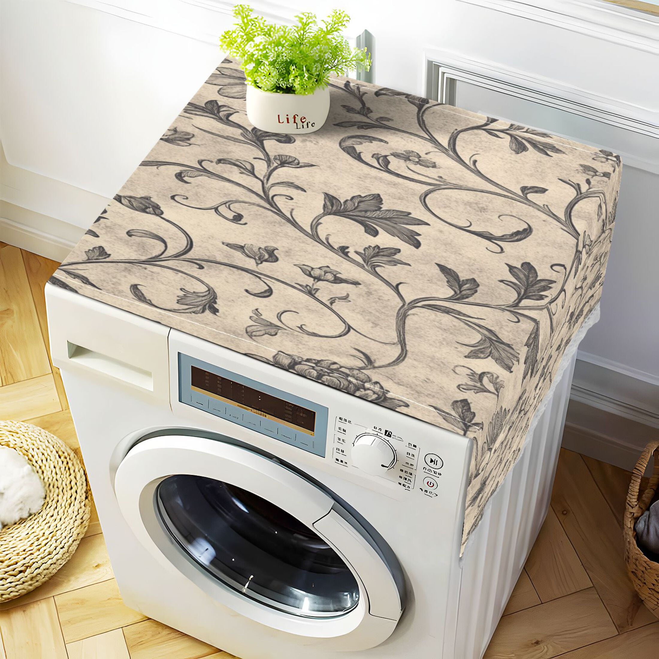 A Medieval-style PatternWasher and Dryer Covers Dust-Proof and Oil Resistant Fridge Cover with 4 Storage Pockets Washing Machine Top Cover for Laundry Kitchen Home 51.2 x 22 In