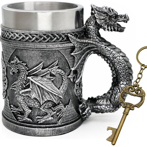 Medievl D&D Drgon Gme Mug of Thrones Merchndise 21oz Lr Beer Steins Viking Tnkrd Stinless Coffee Cup Gift for Collector, Themed Prty Decortion