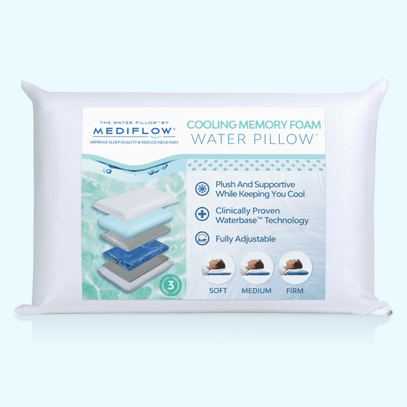 Mediflow Cooling Gel Memory Foam Water Pillow - Adjustable Pillow for Neck Pain Relief, Pillow for Side, Back, and Stomach Sleepers, Cooling Bed Pillows for Sleeping (1 Pillow)